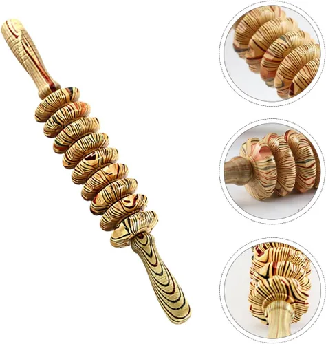 Vista 7 de POPETPOP Rodillo masajeador abdominal de mano de nueve ruedas de madera, herramienta de alivio muscular multifunción para terapia corporal, masaje