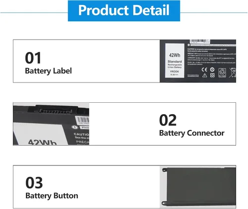 Vista 3 de Batería Amanda 42Wh YRDD6 1VX1H para Dell Inspiron 5482 5485 7586 3583 5491 5591 5481 3310 2 en 1 5593 5480 3493 3793 35822 5581 5584 5590 3584 5493