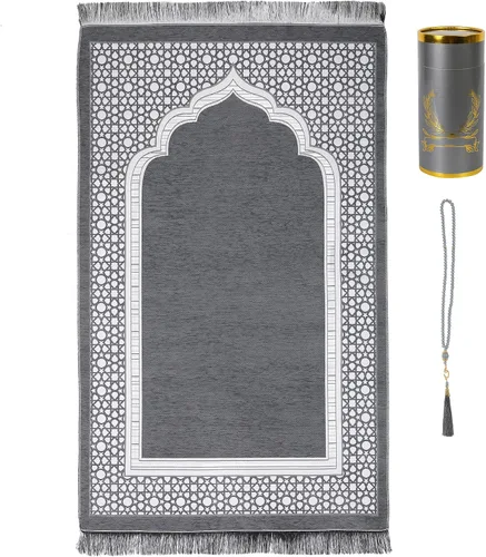 Vista 9 de Alfombra de oración islámica elegante con patrón de mezquita fina, manta portátil musulmana Ramadán Eid, alfombra de regalo turca, color negro, 1