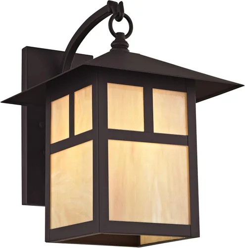 Vista 3 de Livex Lighting 2133-07 Montclair Mission - Farol de pared de latón macizo con acabado de bronce para exteriores con vidrio Tiffany iridiscente