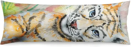 Vista 18 de Funda de almohada corporal, funda de almohada extra grande con cara de animal y gato grande, diseño de animal salvaje, funda de almohada corporal