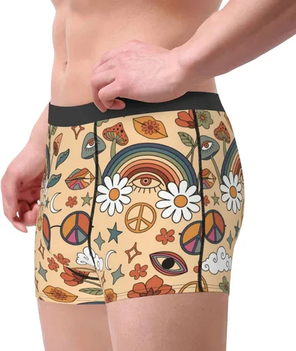 Vista 4 de Calzoncillos tipo bóxer con símbolo de paz, diseño de hongos arcoíris, hippie, para hombre, transpirables, cómodos