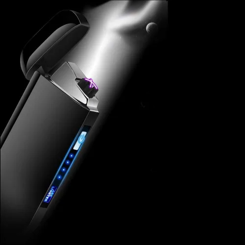 Vista 3 de Encendedor eléctrico de plasma de doble arco ancho, encendedor recargable por USB, resistente al viento, sin llama, encendedor de moda, sin butano
