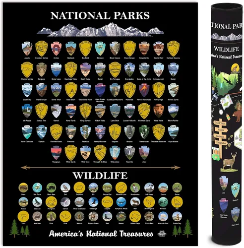 Vista 9 de Bright Standards Póster de los parques nacionales para raspar mapa de Estados Unidos [incluye vida silvestre], mapa de parques nacionales, mapas