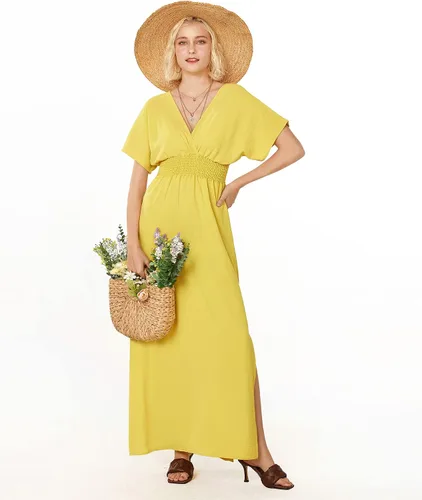 Vista 5 de noflik Vestido estilo babydoll estilo peplum para mujer, estilo casual, bohemio, fruncido, acampanado, para invitadas de boda, fiesta, negocios