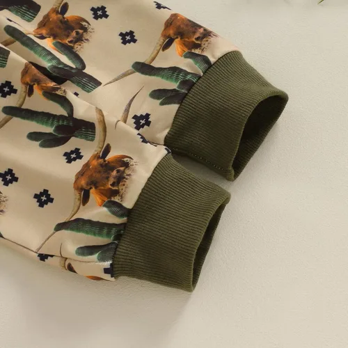 Vista 6 de WALLARENEAR Ropa occidental para bebé niño, sudadera con estampado de vaca, camisa de cuello redondo de vaquero para mamá