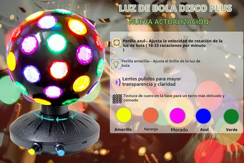 Vista 4 de Proyector de luz nocturna LED de bola de discoteca giratoria de 360°, lámpara ajustable de brillo para fiestas, iluminación, Halloween, Navidad Negro