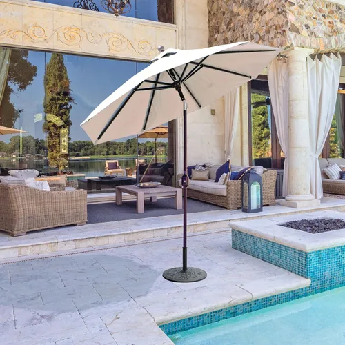 Vista 2 de Galtech Sombrilla de mercado, diseño octágono prémium con inclinación automática para patio, jardín y piscina