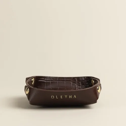 Vista 4 de OLETHA Plato estético pequeño para joyas, pequeño soporte plegable para anillos, color marrón