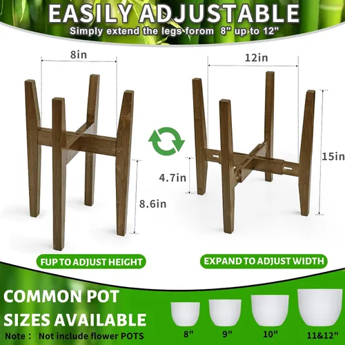 Vista 4 de Soporte para plantas de interior, soporte ajustable de bambú para plantas, estante moderno para macetas, estante para plantas, se adapta a macetas