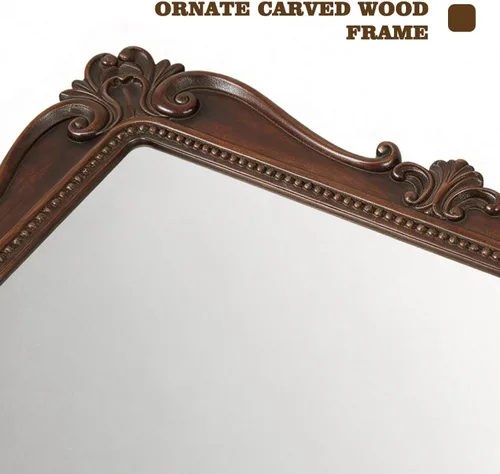 Vista 3 de Antique Brown Wall Mirror, Vintage European Ornate Carved Frame 16 x 22 Inch, HD Glass Mirror, Hand-Applied Distressed Finish, Ready to Hang, for