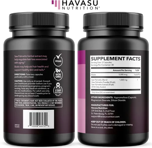 Vista 9 de Palma Enana Americana para Mujeres con Biotina 5000mcg - Potente Bloqueador de DHT para Apoyar la Salud del Cabello, la Piel y las Uñas - 60