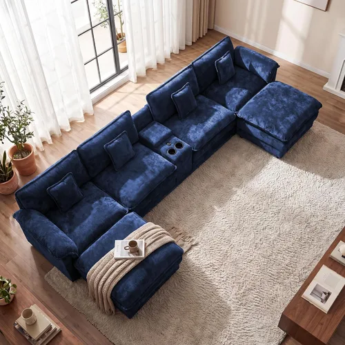 Vista 29 de ONEMMLION Cloud Couch - Sofá modular seccional en forma de U de 114 pulgadas, cómodos sofás seccionales para sala de estar, sofá moderno de felpilla