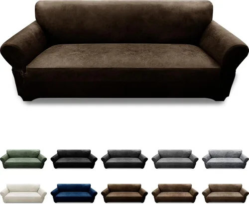 Vista 59 de Fundas para Sillón de 2 Piezas con Cojín en T, Fundas de Aspecto de Cuero para Sofá, Fundas para Sillas, Protector de Muebles Elástico, Funda