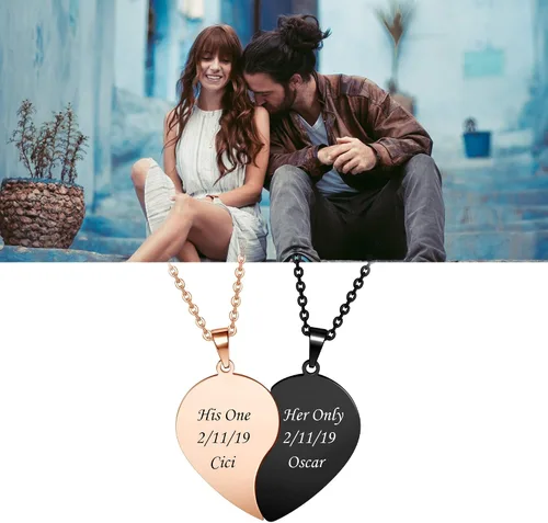 Vista 6 de Zysta Collares personalizados de rompecabezas de corazón a juego para parejas novio novia mujeres hombres yinyang para parejas collar con colgante