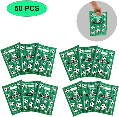 Vista 3 de Oringaga 50 bolsas de plástico con temática de fútbol, decoración de suministros para fiestas