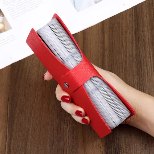 Vista 6 de Organizador de tarjetas de crédito RFID, soporte para tarjetas de visita para hombres y mujeres con 96 ranuras para tarjetas, soporte de cuero