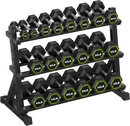 Vista 19 de HANDBODE Dumbbell Set with Rack, Rubber Coated Fixed Dumbbells 360-790 lbs Heavy Duty Hexagonal Weights, Non-Roll Hexagon Shape for Stability
