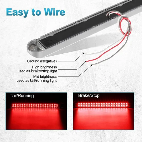 Vista 4 de PARTSam Kit de barra de luces LED de remolque de 17 pulgadas, lente transparente, doble fila, 40 LED, 2 luces traseras LED rojas de 17 pulgadas + 2