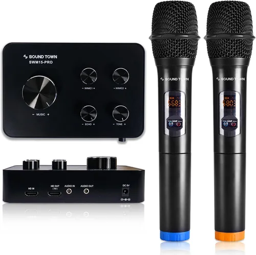 Vista 9 de Sound Town Sistema mezclador de karaoke con micrófono inalámbrico de 16 canales con 2 micrófonos inalámbricos, HD ARC, óptico (Toslink), AUX
