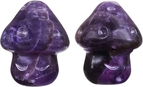 Vista 12 de Nupuyai Paquete de 2 mini figuras de cristal talladas de hongos de bolsillo para relajación de ansiedad, escultura de hongo pulido para jardín