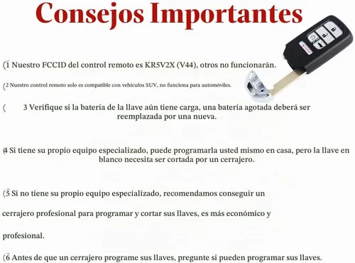 Vista 6 de MechanMagic - Funda de llave de repuesto para control remoto de Honda Civic 2018-2021/CR-V 2017-2022/Pilot 2016-2021 KR5V2X(V44) Smart Proximity