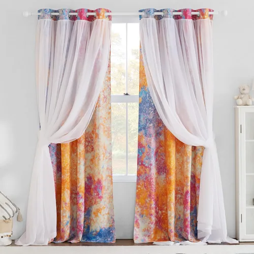 Vista 12 de NICETOWN Cortinas opacas para cuarto de bebé, dormitorio, sala de estar, cortinas opacas aplastadas de 84 pulgadas de largo, cortinas de granja