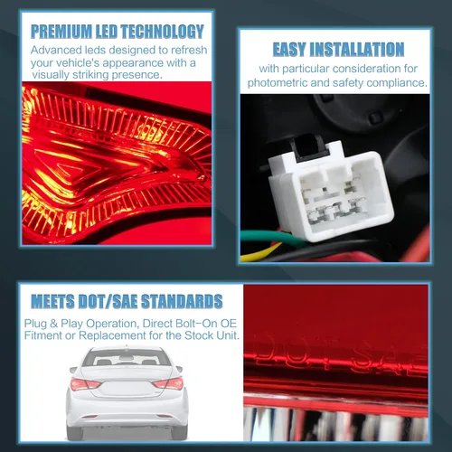 Vista 5 de VLAND Conjunto de luces traseras para Hyundai Sonata 6ª generación 2011-2014, Plug-and-play, rojo y ahumado