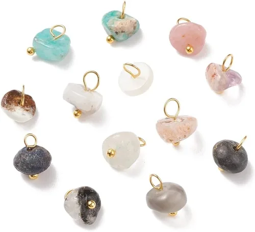 Vista 10 de Ipotkitt 100 dijes de chakras de piedra teñida de dolomita natural de colores mixtos para hacer joyas, collares, aretes