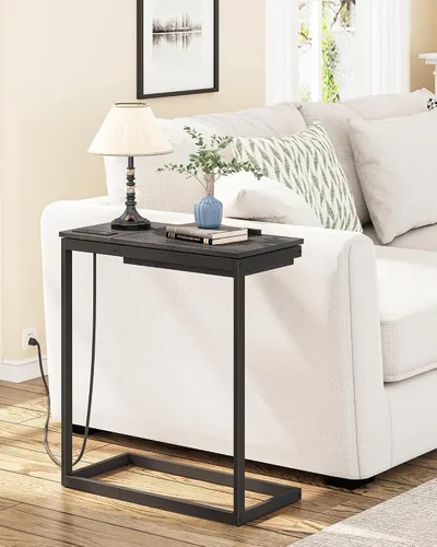 Vista 7 de TUTOTAK Mesa auxiliar grande en forma de C, mesa auxiliar con mesa de Negro