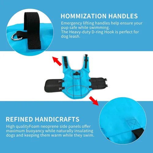 Vista 5 de Snik-S Chaleco salvavidas para perros - Preserver con cinturón ajustable, chaqueta de tiburón para nadar para mascotas para perros de nariz corta