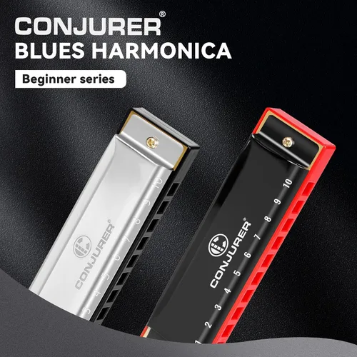 Vista 7 de CONJURER Armónica de Blues para Principiantes Adultos de 10 Agujeros Armónica Diatónica en Clave de Do, Lengüeta de Latón Órgano de Boca de Metal