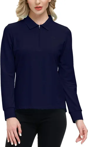 Vista 27 de JINSHI Polo de golf para mujer, de manga larga, con cremallera, deportiva, de secado rápido, atlética, casual, ajustada