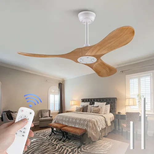 Vista 21 de Ventiladores de techo de 42 pulgadas sin luces, ventiladores de techo negros sin luces con control remoto, 3 aspas de madera maciza, ventilador