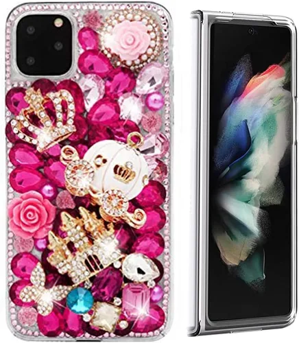 Vista 27 de Sparkle - Funda para teléfono compatible con Samsung Galaxy Z Fold 3 5G, elegante, hecha a mano en 3D, con diamantes de imitación, diseño