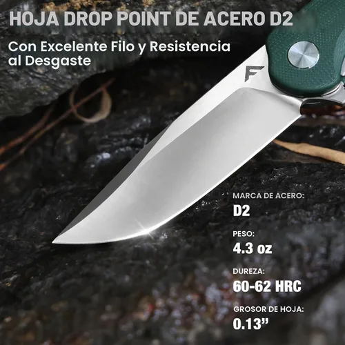Vista 3 de FLISSA VERSA Cuchillo de bolsillo multiherramienta con hoja D2 de 3.3 Verde