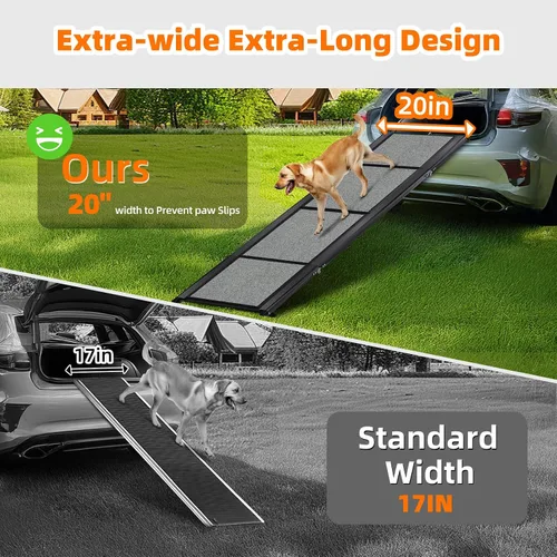 Vista 3 de Rampa para Perros para Coche 𝟕𝟏”𝐱𝟐𝟎” Grandes Rampas de Escalones Plegables para Mascotas para Camiones, SUV, con Superficie Antideslizante, Hasta