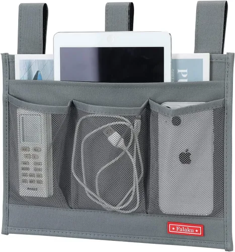 Vista 9 de Organizador colgante para mesita de noche, organizador de cabecera para rieles de cama (4 bolsillos, negro)