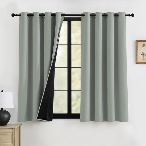 Vista 44 de RYB HOME Cortinas 100% opacas de 63 pulgadas de largo, cortinas de ventana de eficiencia energética y reducción de ruido para dormitorio, sala