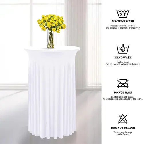 Vista 9 de 6 Paquetes de Faldas Redondas para Mesa de Cóctel de 32" x 43" Elastano Extensible Mantel de Cóctel con Cortinas Onduladas, Fundas de Mesa Alta