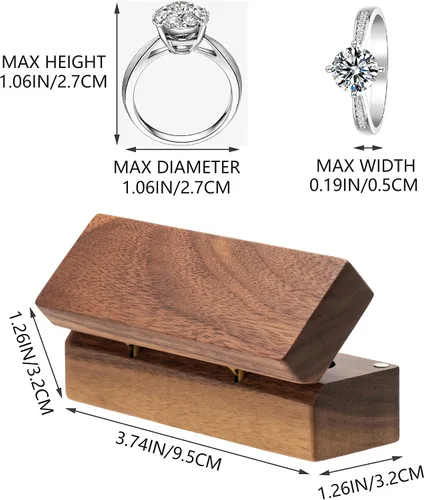 Vista 2 de Caja de doble anillo de madera para compromiso de ceremonia de boda, soporte de almacenamiento de anillos, caja decorativa para 2 anillos
