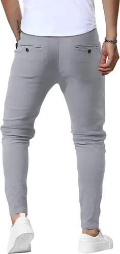 Vista 4 de Woenzaia Men's Slim Fit Dress Pants Casual Stretchy Twill Chinos Tapered Skinny Slacks