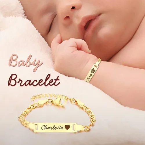Vista 8 de WNNNS Pulsera de identificación personalizada con barra de nombre, regalos de joyería para bebés, niñas, niños, mamá, papá, parejas, para baby