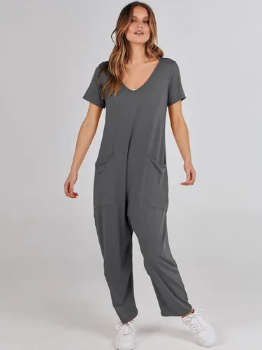 Vista 2 de ANRABESS Enterizo de verano de manga corta con cuello en V para mujer, estilo casual, holgado, con bolsillos