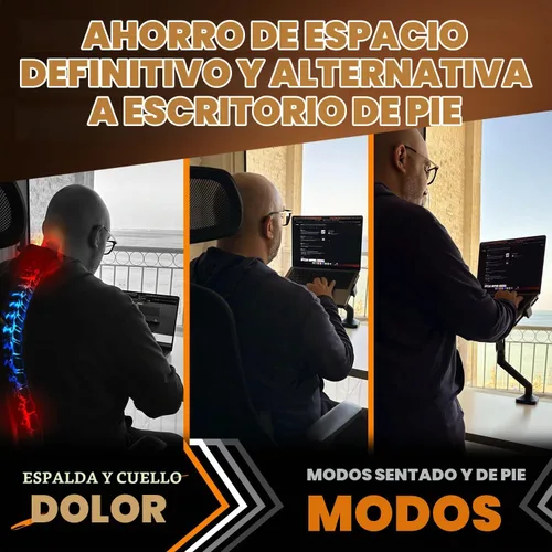 Vista 2 de Elevate Pro - Soporte de pie para computadora portátil de alta resistencia para escritorio (11"-17.3" - máx. 26 libras) Soporte de brazo de resorte