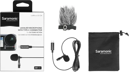 Vista 2 de Saramonic LavMicro U3-OA Micrófono de solapa omnidireccional compacto con clip diseñado para DJI Osmo Action con cable de 6.6 pies (6.6 ft)