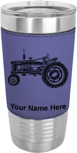 Vista 19 de LaserGram Vaso aislado al vacío de 20 onzas, Old Farm Tractor, grabado personalizado incluido (piel sintética, estilo béisbol) Engraved Gift, Faux