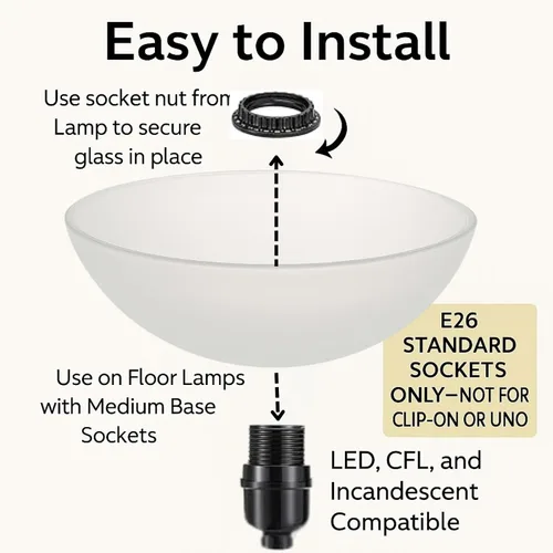 Vista 11 de LIGHTACCENTS Reemplazo de pantalla de lámpara de vidrio para lámpara de pie, vidrio esmerilado, 12 pulgadas de diámetro, apertura de 1.72 pulgadas