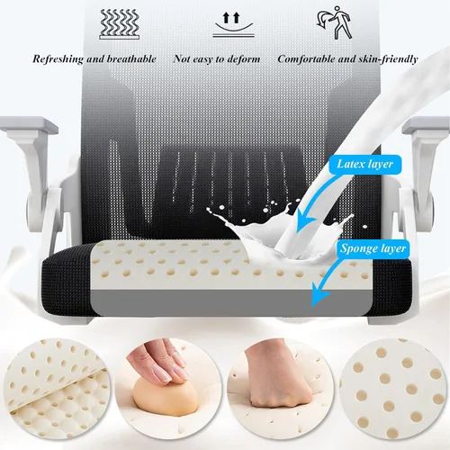 Vista 6 de Silla de oficina ergonómica de malla, silla de escritorio ejecutiva de computadora con respaldo alto con reposacabezas y reposabrazos abatibles