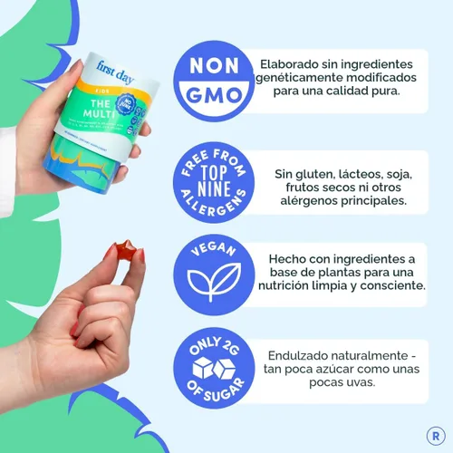 Vista 7 de First Day Gomitas multivitamínicas para niños de 4 años en adelante, fresa y naranja, vitaminas para niños, gomitas multivitamínicas A C D3 K2 B1 B2